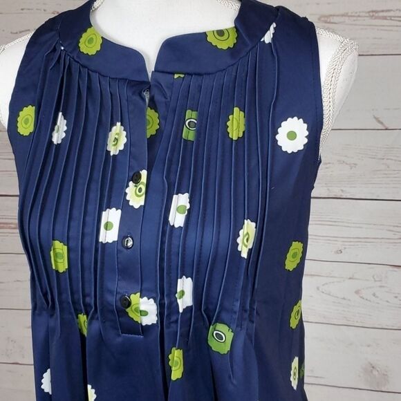 Navy Green Floral Print Flowy Tank Top, SMALL - Picture 6 of 10